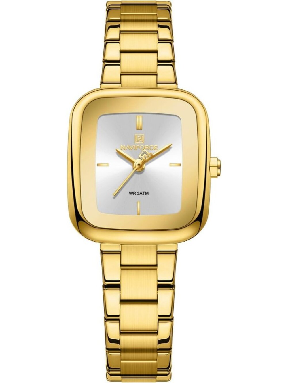 Women's Gold White Vintage Square Case Luxury Stainless Steel Band Wrist Watch